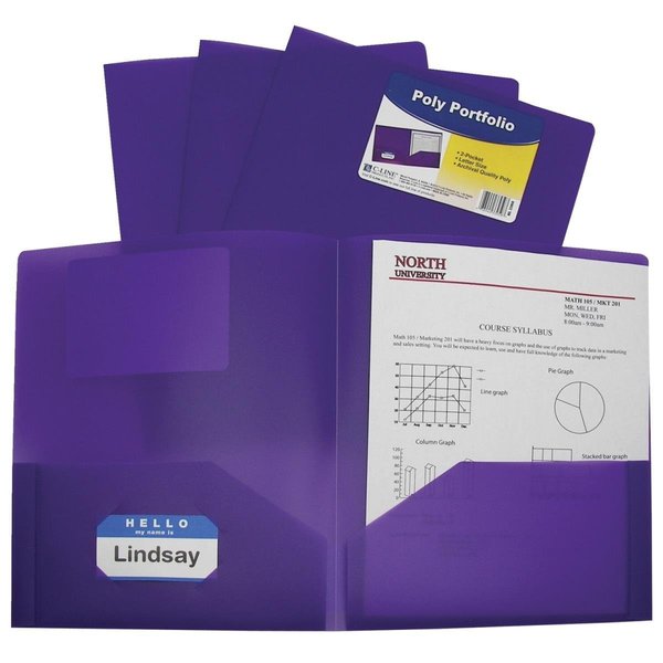 C-Line Products C-Line Products 1597275 Two-Pocket Heavyweight Poly Portfolio Folder; Purple - Pack of 25 1597275